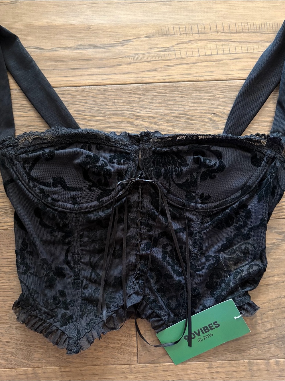 90Vibes Black Lace Bustier Crop Top | Black | Size S